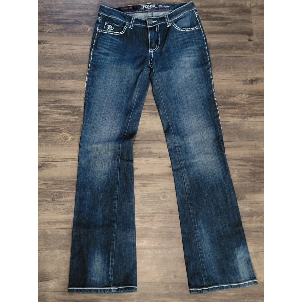 Rock 47 by Wrangler‎ Womens Low Rise Bootcut Jeans Dark Wash Blue Size 5/6x34